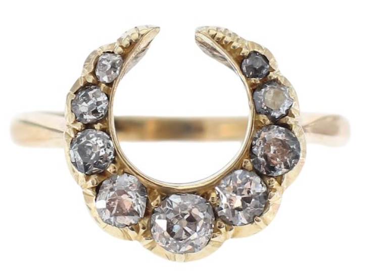 Old Mine Cut Diamond Crescent Moon Ring