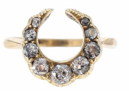 Old Mine Cut Diamond Crescent Moon Ring