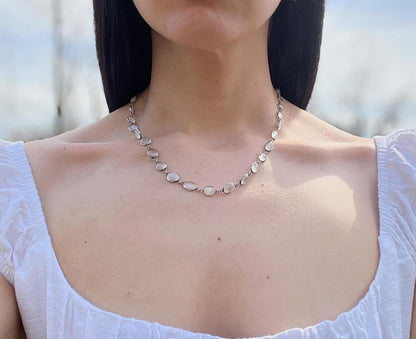 The Celeste ~ Antique Victorian Silver Graduated Moonstone Rivière Necklace