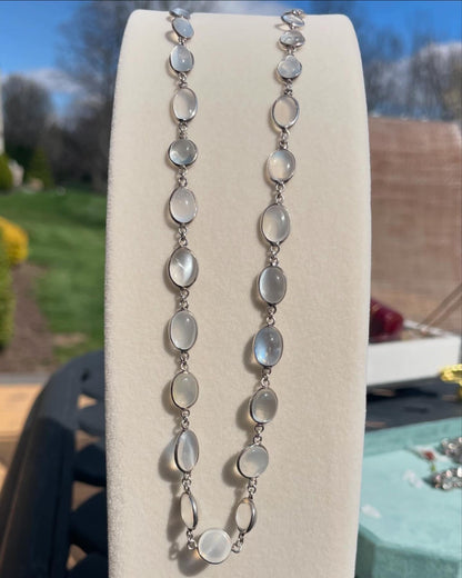 The Celeste ~ Antique Victorian Silver Graduated Moonstone Rivière Necklace