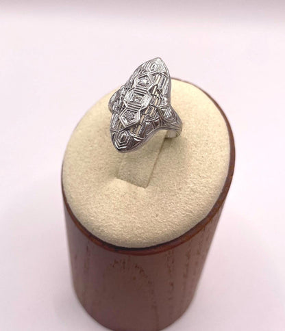 The Elsie ~ Antique Art Deco 1920s 14k White Gold & Diamond Ring
