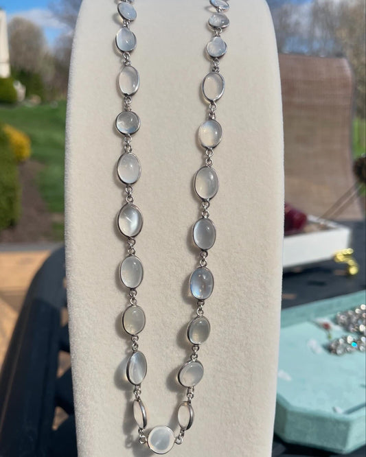 The Celeste ~ Antique Victorian Silver Graduated Moonstone Rivière Necklace