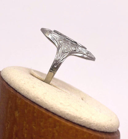 The Elsie ~ Antique Art Deco 1920s 14k White Gold & Diamond Ring