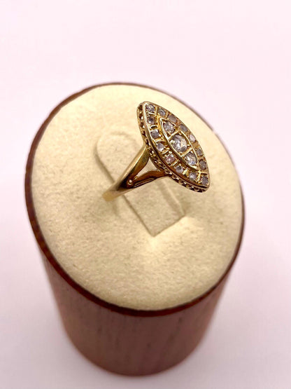 The Grey Lady ~ Antique Victorian Rose Cut Diamond & Gold Navette Dress Ring