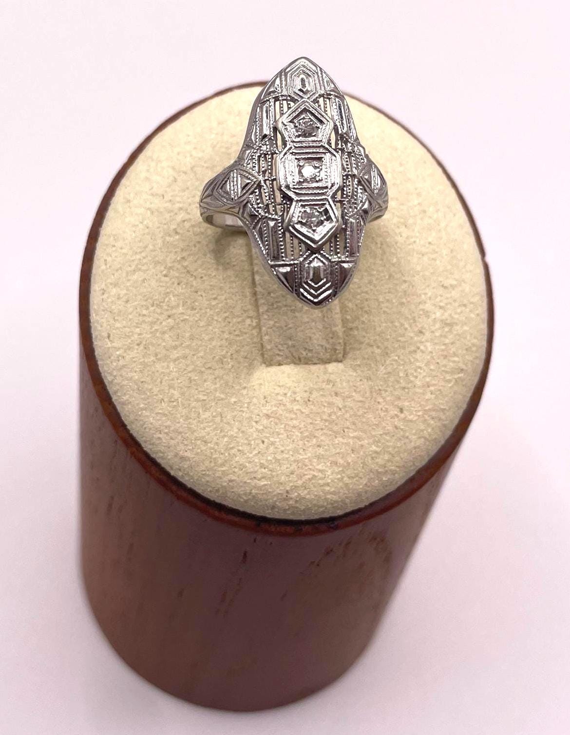 The Elsie ~ Antique Art Deco 1920s 14k White Gold & Diamond Ring