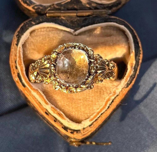 The Georgiana ~ Stunning Georgian Rock Crystal Ring - Extraordinary Antique 18th Century 14k Gold Ornate Ring sz 9