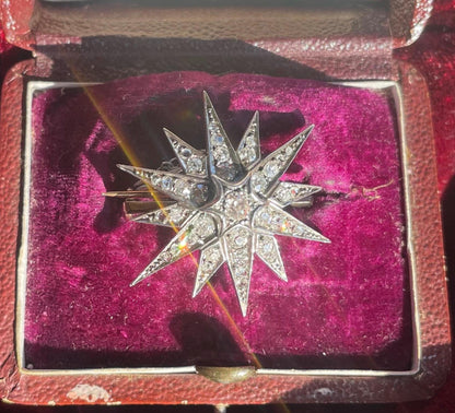 The Astraea ~ Exquisite Antique Victorian Diamond Starburst Gold Brooch/Pendant