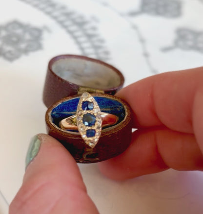 Victorian Sapphire & Diamond Marquise Navette Ring