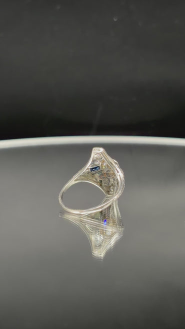 Art Deco Old Cut Diamond & Sapphire Ring