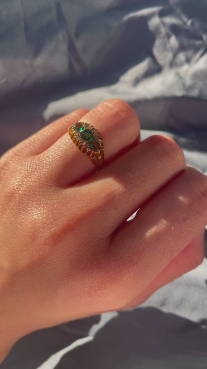 Victorian 18k Gold Paste, Tsavorite Garnet, & Diamond Cluster Ring