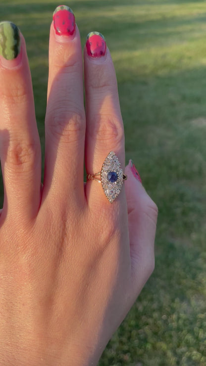 Late Victorian Sapphire & Diamond Navette Ring