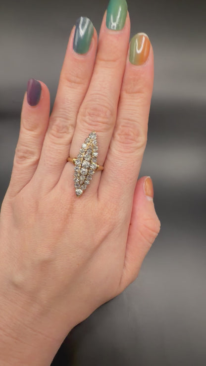 Old Mine Cut Diamond Navette Ring