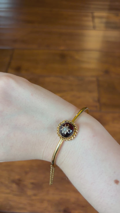 Victorian Gold Cabochon Garnet & Diamond Star Bangle