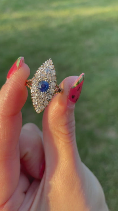 Late Victorian Sapphire & Diamond Navette Ring