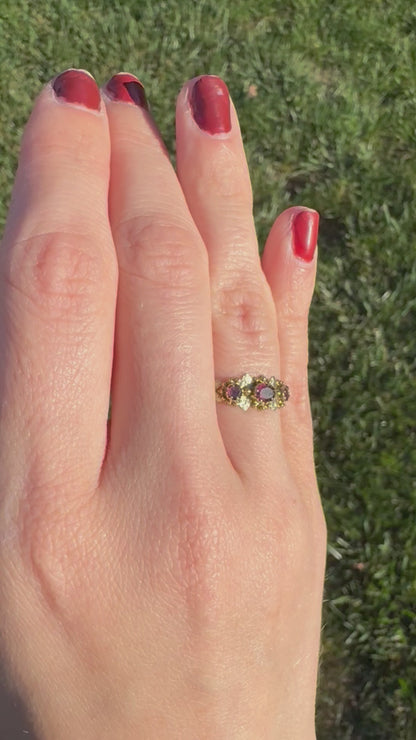 Georgian Pink Garnet Floral Ring