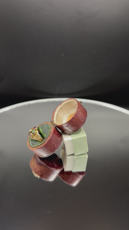 The Christmas Ring ~ Georgian Gold Garnet, Emerald, Pearl, & Paste Cluster Ring