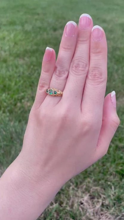 Victorian 18k Gold Emerald & Diamond Ring